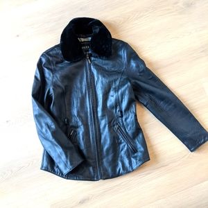 Adler black  genuine lan leather jacket size L